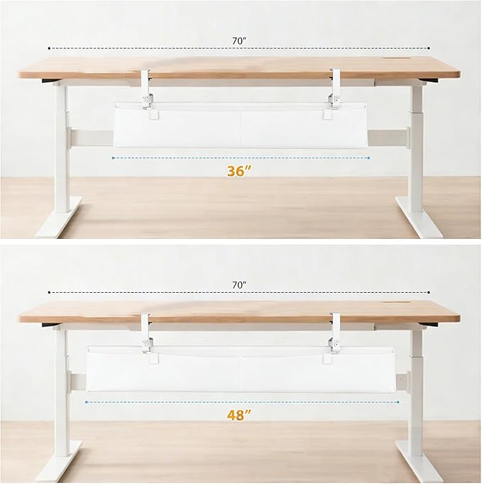 Oxford Cloth Under Desk Cable Management Tray,No-Drill 48" Desk Cable Management Organizer with Clip/Screw Installation,Fabric Cable Management for Home,Office & Gaming Computer(White)