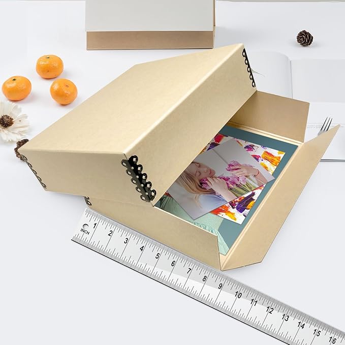 Lineco Museum Archival Storage Box, 9.25x11.75x3 in. Drop Front Design. Acid-Free with Metal Edge. Organize Photos, Pictures, Prints, Documents, Crafts, DIY. Tan, 1 Pack
