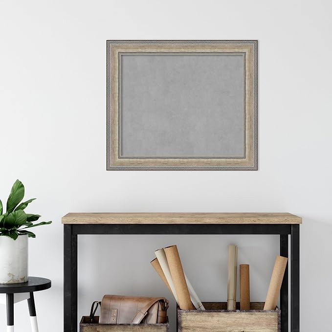 Amanti Art Silver Framed Magnetic Board 25x29 Medium Vision Board for use with Magnets, 100% Metal Sheet to Display Items as Office Decor or for Home Organization in mudroom, Kitchen or Kids Room