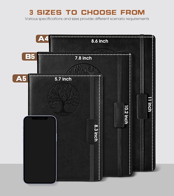 Biuwory Lined Journal Notebook for Women Men,256 Pages A4 Large Hardcover Leather Journals for Writing,Travel,Business,Work,School,College Ruled Notebooks for Note Taking, Diary Notepad 8.6"×11"