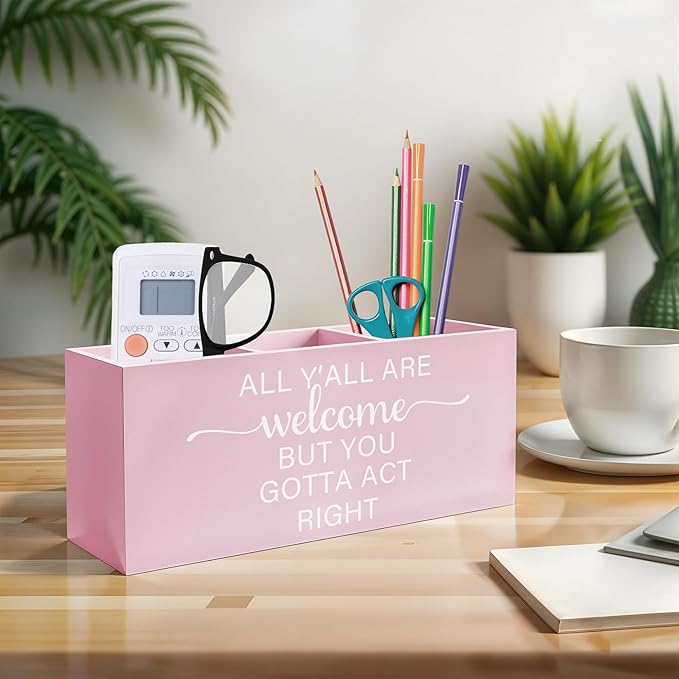 Exqcom Pink Western Makeup Brush Holder, Preppy Western Cowgirl Toothbrush Holders for Girly Bathroom, All Y'all are Welcome But You Gotta Act Right Pen Holder Organizer for Dorm Bedroom Desk