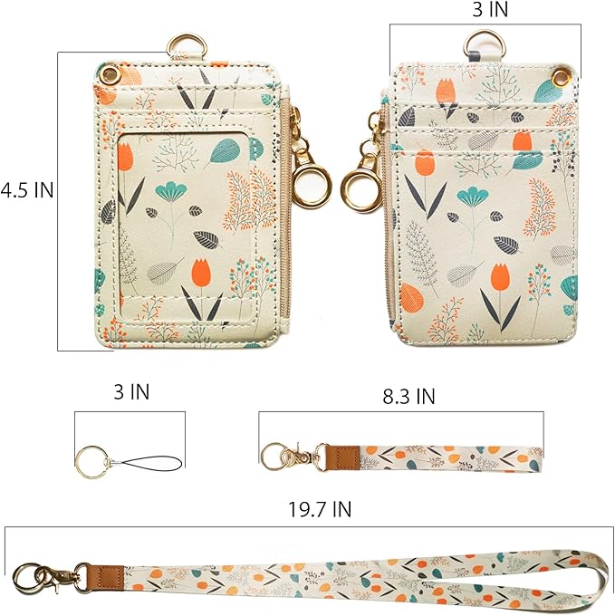 bolimoss Wallet Lanyard for id Badges,Lanyard Wallet for Women,Fashion Badge Holder with Zipper (Light Yellow)