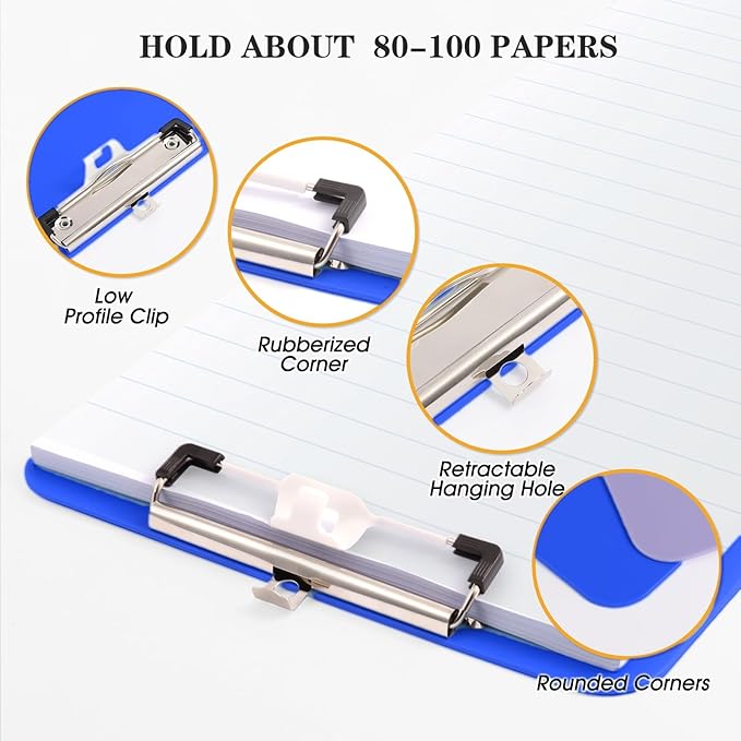 2 PCS Blue Plastic Clipboard with Pen Holder,Nursing Clipboard Standard Letter A4 Size,Thickened Clip Boards 8.5x11,Hanging Clipboards for Women Kids Students School Office Home