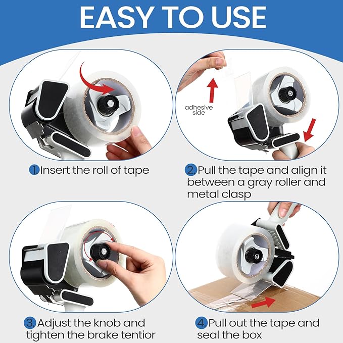 Dunzoom 6 Pack Packing Tape Dispenser Gun with 6 Roll 2 Inch 2.7 Mil Heavy Duty Packaging Tape Gun for Packing Boxes Moving