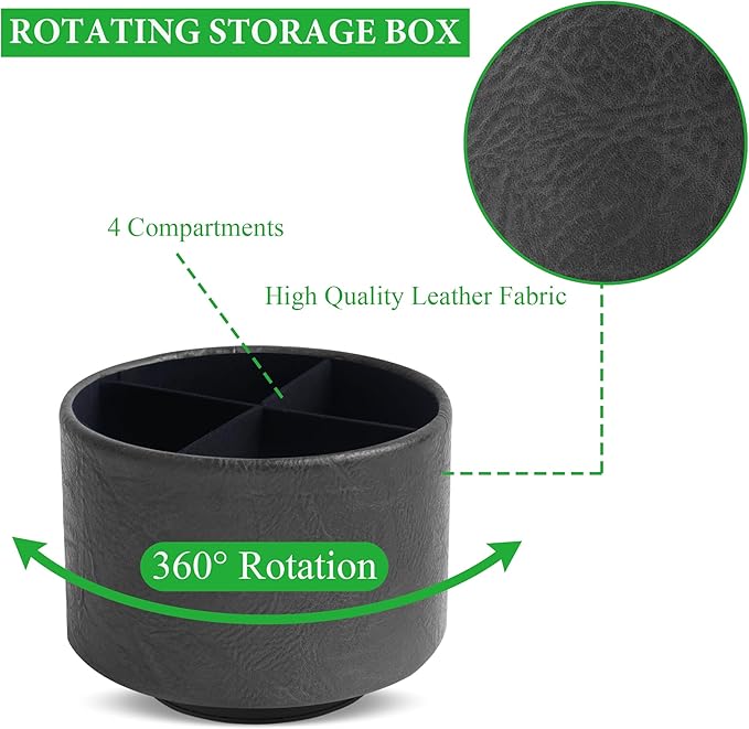 Hennaja Round Leather Art Supply Organizer,Remote Control Holder,360 Degree Spinning,Multi-Functional Pencil Holder,4 Compartments Desktop Stationary Organizer(1-Crazy Black)