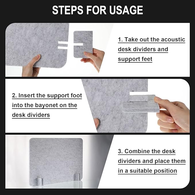 Fabbay 4 Pcs Acoustic Freestanding Desk Divider Desk Partition 16 x 24 Inch Table Freestanding Up Privacy Panel Visual Distraction and Noise Reducing for Office Furniture Classroom (Silver Gray)