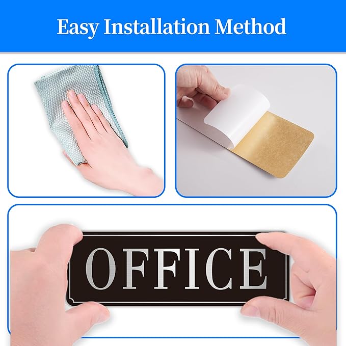 The Office Door Sign for Home and Business，Self-Adhesive Waterproof and Fade-Resistant Modern Brushed Silver Office Sign Sticker for House，Business，Door, Window（Silver）