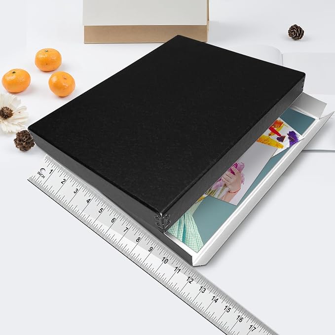 Lineco Museum Archival Storage Box, 11.75x15.25x1.5 in. Drop Front Design. Acid-Free with Metal Edge. Organize Photos, Pictures, Prints, Documents, Crafts, DIY. Black, 1 Pack