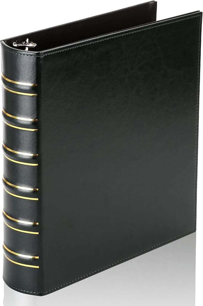 LETVPVOW Vintage Hardback 3 Ring Binder 1.5 Inch, Professional Leather Binder 3 Ring, Three Ring Binders Fits 8.5 x 11, D Ring Binders for Photo Album, Home, School and Office Supplies- Dark Green