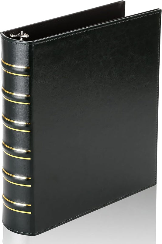 LETVPVOW Vintage Hardback 3 Ring Binder 1.5 Inch, Professional Leather Binder 3 Ring, Three Ring Binders Fits 8.5 x 11, D Ring Binders for Photo Album, Home, School and Office Supplies- Dark Green