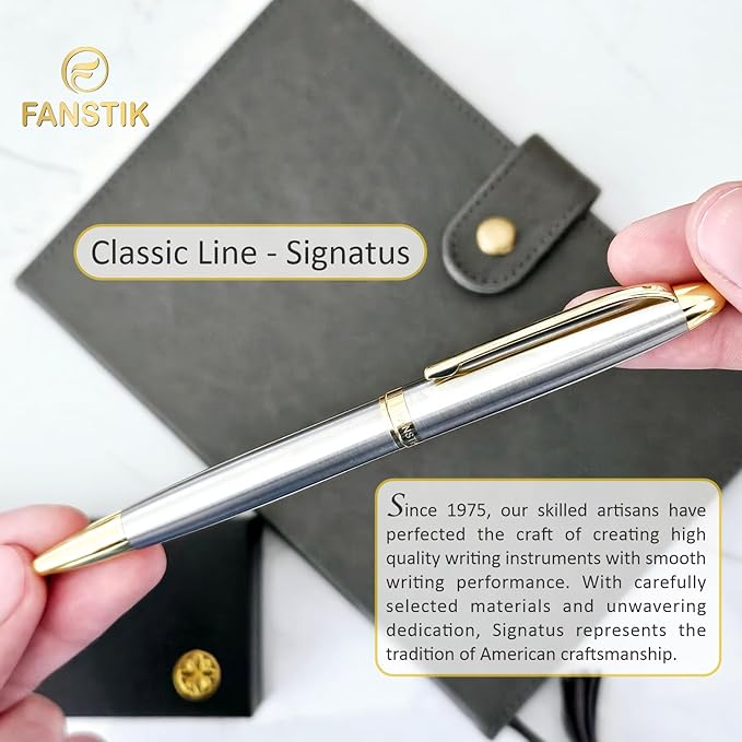 FANSTIK Customized BallPoint pen with name (MADE IN USA), stainless steel, Silver and gold, luxury engraved pen personalized for men and for women. (BallPoint Silver-Gold)