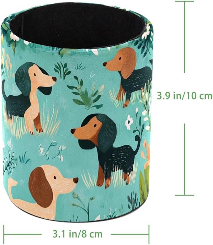Leather Pen Holder for Desk, Cartoon Sausage Dog Pencil Cup Desktop Organizer Makeup Brush Holders Office Supplies for Home, Kids & School