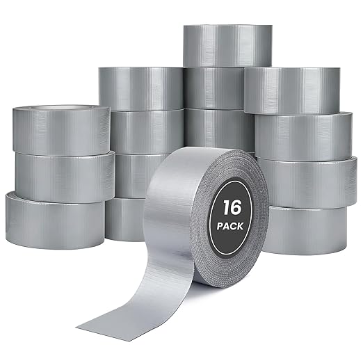 TOMAIX 16 Rolls Heavy Duty Duct Tape Bulk, 787 Yards, Gray Cloth Tape, Waterproof & Strong Adhesion for Repair, DIY, Home & Outdoor Use