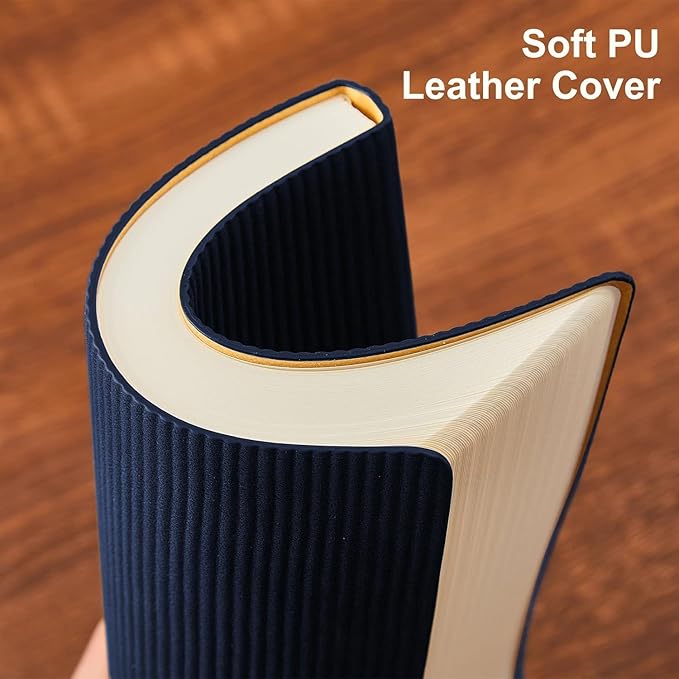TSFPapier Lined Journal Notebook for Work College Ruled Note Book 5.79"x8.27" A5 PU Leather Daily Journaling 216 Pages for Women Men Writing Home School Supplies Business (Dark Blue)