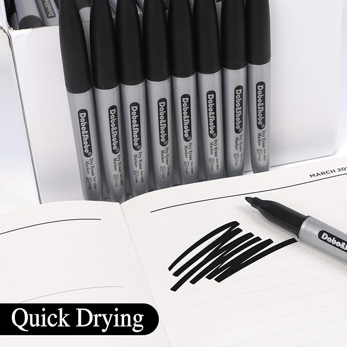 Dabo&Shobo Dry Erase Markers, 100 Count Black Whiteboard Markers, New Barrel Color, Low Odor, Chisel Tip, Suitable for School, Office, or Home