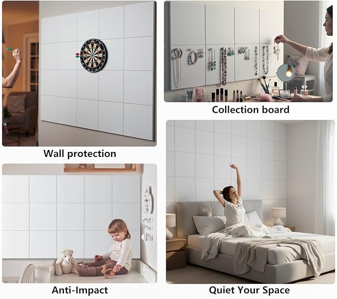 G Gamit Large Felt Wall Tiles Bulletin Board,Large Cork Board Alternative with 30 Pushpins,8-Pack Felt Pin Board with 56 Safe Removable Adhesive Tabs for Home Office School (White)