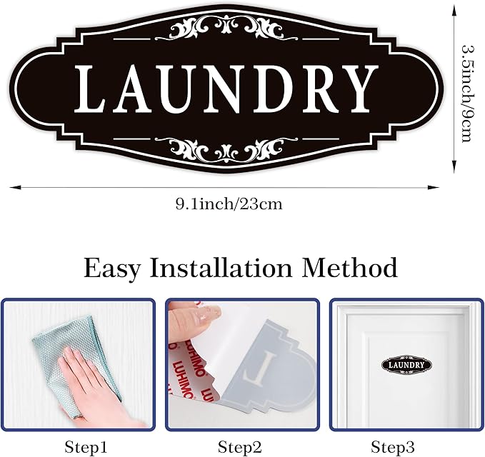 Laundry Room Door Sign for Business and Home，Self-adhesive Waterproof Cute Laundry Room Door Sticker Decals for House, Apartment, Hotel Laundromat Decor（Black）