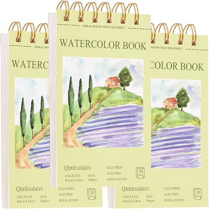 3-Packs Watercolor Paper Pad 3.5x5.5 Inch | 30 Sheets 140lb/300g,Spiral-Bound, Tear-Resistant & No-Bleed | Artist-Grade for Water Color Paper/Ink | Compact Travel Sketchbook (Adults,Beginners)