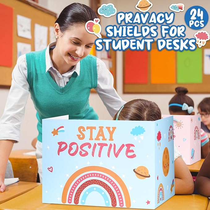 Honoson 24 Pcs Bulk Inspirational Privacy Folders for Students Cardboard Test Privacy Boards Motivational Words Desk Dividers Shield for Classroom School Study Supplies, 6 Styles (Bohemian)