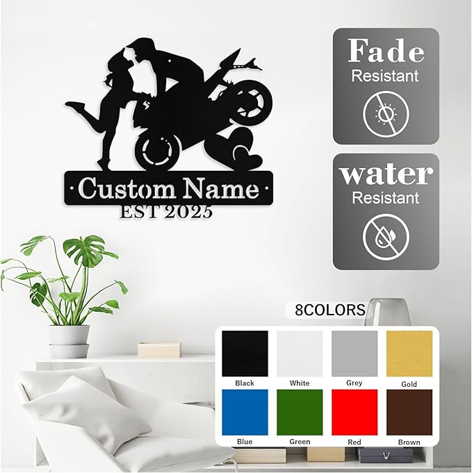 Custom Motorcycle Couple Metal Signs Personalized Biker Couple Name Sign Custom Garage Decor Motorbikes Wall Art Decor Motorcycle Sign Wedding Valentine's Day Gift for Couples
