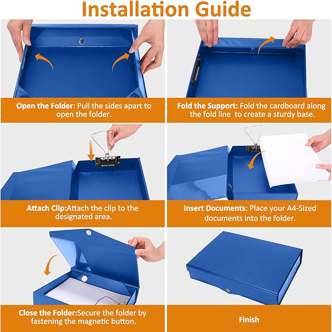 HUA JIE A4 Storage File Boxes Plastic Archives Cases with Clip, PVC File Folder Organizer Document Storage Filing Box for office,32.5×6.5×24 cm, Blue(Pack of 6)