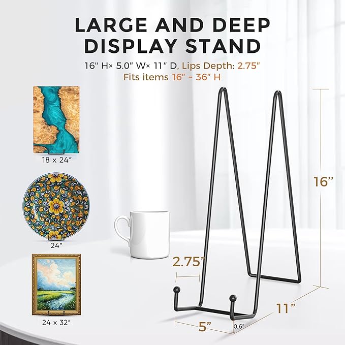 TR-LIFE 16 Inch Black Metal Plate Stand (3 Pack) - Heavy Duty Picture and Display Stand for Large Plates, Frames, Platters and Art