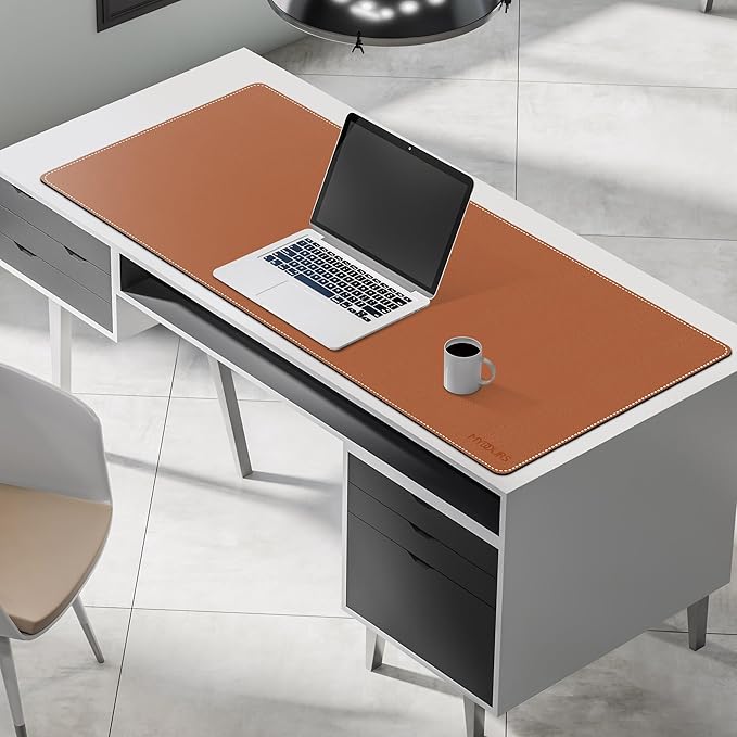 Mydours Cork & PU Leather Desk Mat, 48" x 20" Large Gaming Mouse Pad XXXL, Dual-Sided Portable Desk Pad Blotter, Keyboard Computer Desktop Protector for Office Home (Brown)