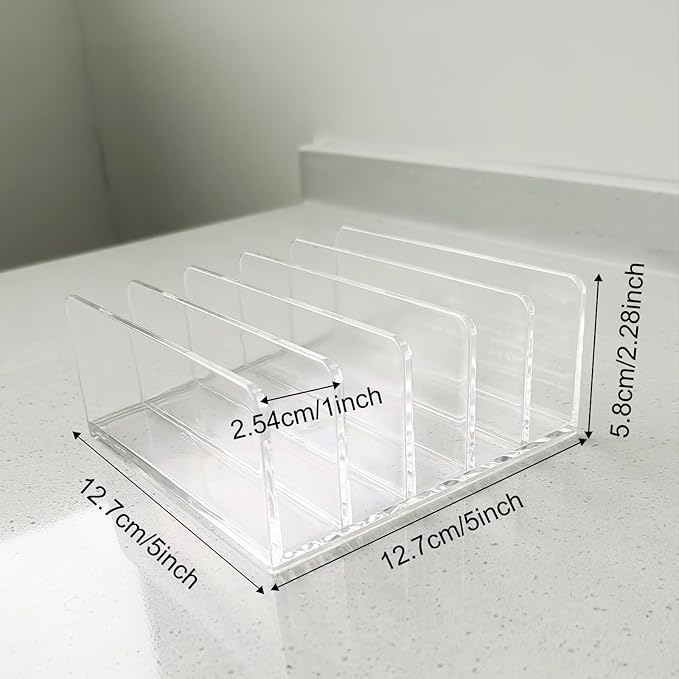 itechpanda Acrylic Mail Holder Clear File Sorter Desk Organizer Clean Desktop Vertical Desk Letter Sorter with 5 Compartments for Office Home Envelope Bill Document Notebook File Paper (Small)