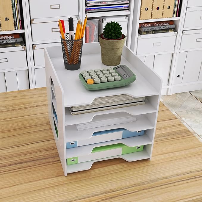 Natwind 5-Tier Desk Organizer,File Organizer,File Paper Organizer for Desk & Desktop - White File Holder with Mail Letter Tray & Paper Sorter for Home Office, School Classroom