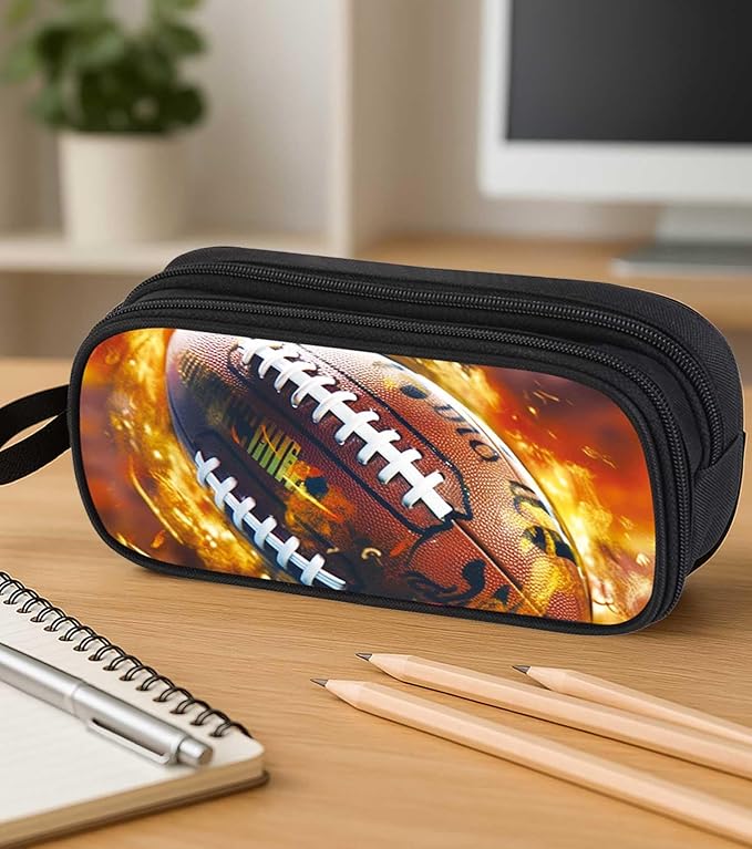 AnySmic Football Pencil Case for Boys and Girls, Sports Large Capacity Pencil Pouch for Kids, Pen Case for Elementary School Child, Polyester with Double Zipper Pen Bag Organizer Gifts for Student
