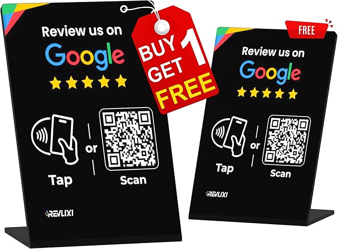 REVLIXI Google Review Stand -Boost Reviews w/Reusable Google Review Tap Card Stand & QR Code Stand- No App or Subscription - Android & iPhone Compatible-Boost Google Reviews for Online Growth
