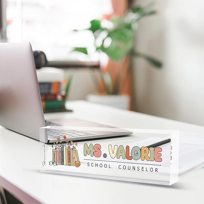 Personalized Name Plate for Desk, Custom Desk Name Plate, Acrylic Name Plate Office Desk Accessories, Personalized Office Gifts for Coworkers Teachers, Employee Appreciation Gifts (C-Teacher)