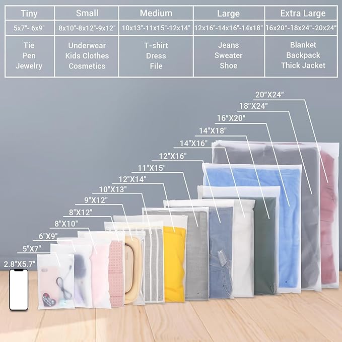 Svaldo 200PCS 9x12 inch Frosted Zipper Packaging Bags for Clothing, Reusable Poly Plastic Apparel Merchandise Zip Bags with Reinforced Sides and Vent Hole, 3 Mil Thick