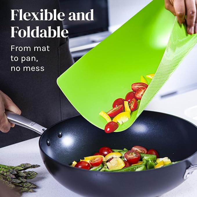 Cooler Kitchen 4 Piece Flexible Plastic Cutting Boards for Kitchen, BPA Free Plastic Cutting Mats For Kitchen - Extra Thick Chopping Mats - Mats Color Coded with Food Icons - Non Slip Dishwasher Safe