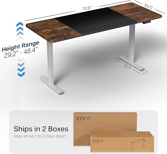 VIVO Electric 71 x 30 in Rustic Standing Desk, Memory Height Adjustment, 1B Series, Holds 220 lbs, Black and Vintage Brown Top, Gray Frame, DESK-KIT-1G7BN