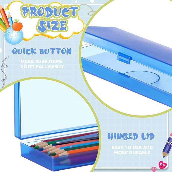 Fainne 24 Pcs Plastic Pencil Case Bulk Pencil Boxes Plastic Stationery Case Frosted Pen Box Pen Holder with Hinged Lid Snap Closure for Office(Single Layer,Assorted Colors,7.09 x 2.36 x 0.98 Inch)