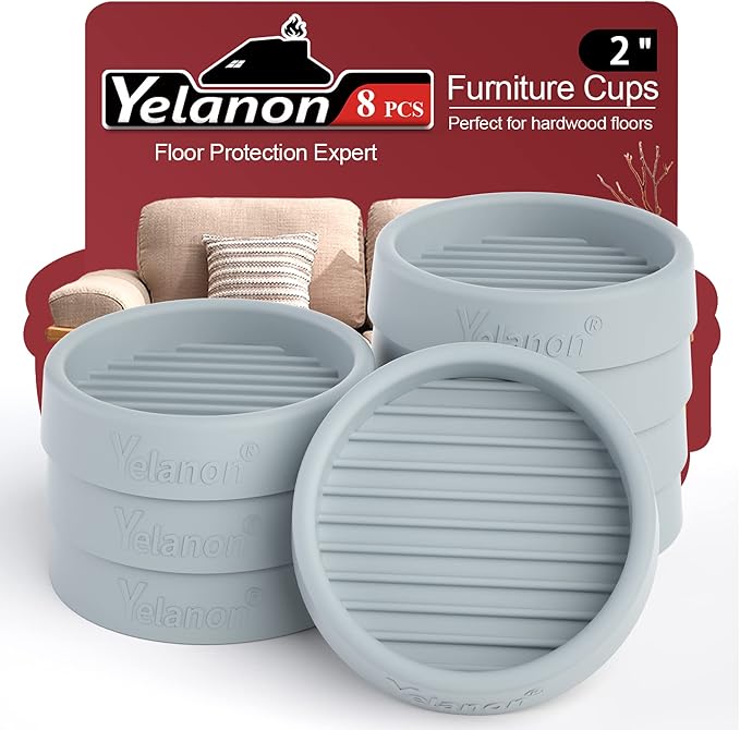 Furniture Coasters - 8 Pcs 2”Round Furniture Caster Cups - Non Slip Pads Hardwoods Floors Non Skid Furniture Grippers Rubber Furniture Feet - Anti Slide Floor Protector for Bed Couch Stoppers Gray