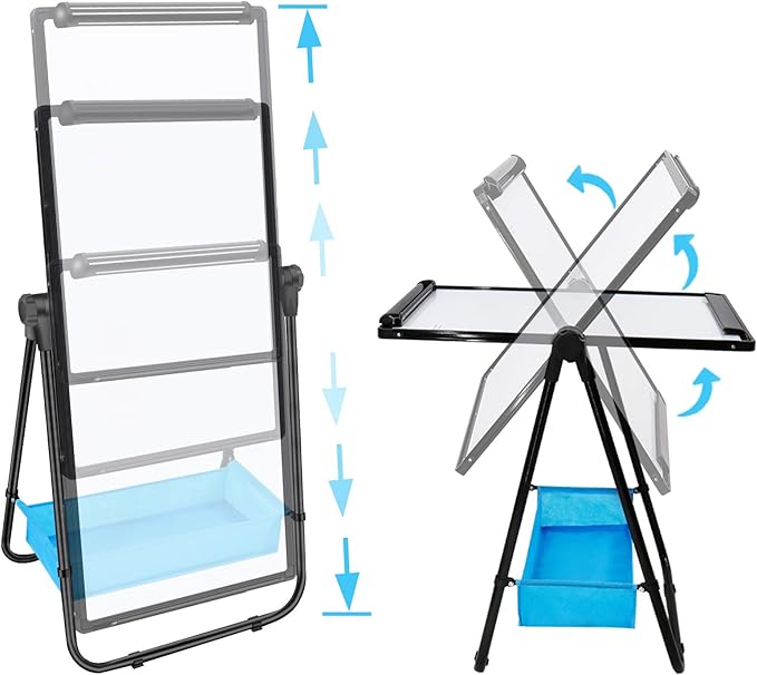 Dry Erase Board with Stand - Double Sided 28"x20" Portable Writing Whiteboards, Height Adjustable & 360° Rotating U Stand Magnetic Whiteboard for Home, School, Restaurant & Presentation
