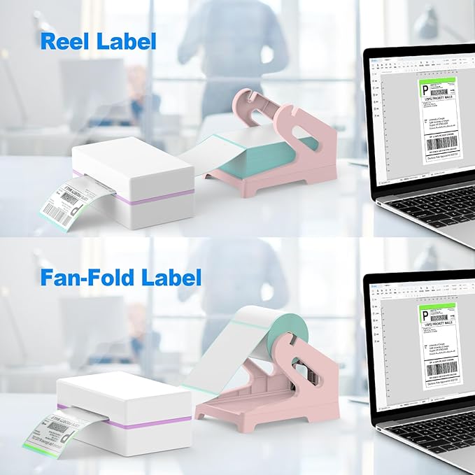 Vazioyar Thermal Label Holder for Rolls and Fan-Fold Labels, Sticker Roll Holder Work with Desktop Label Printer, Label Stand Shipping Supplies for Home Office(Pink)