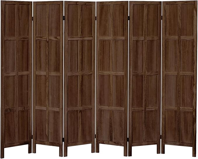 Leesinwing Wood Room Divider 6 Panel Folding Privacy Screen, Classic 5.6Ft Indoor Wooden Partition, Portable Partition Wall Divider for Room Separation, Home, Office, Bedroom, Restaurant (Brown)