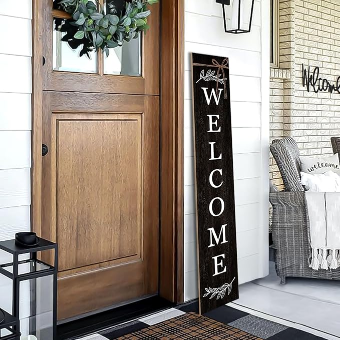 Welcome Porch Sign Decor Wooden Hanging Sign Door Porch Standing Decorative Signs Plaques for Front Door Farmhouse Outdoor Indoor Welcome Sign 47.2"H（black）