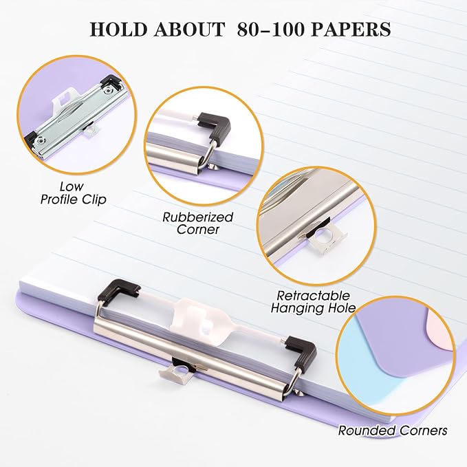 TFDLCG zm 2 PCS Purple Clipboard with Pen Holder,Standard A4 Letter Size,Nursing Clip Boards 8.5x11 Heavy Duty,Low Profile Clipboards for Women Kids Teacher,School Office Home