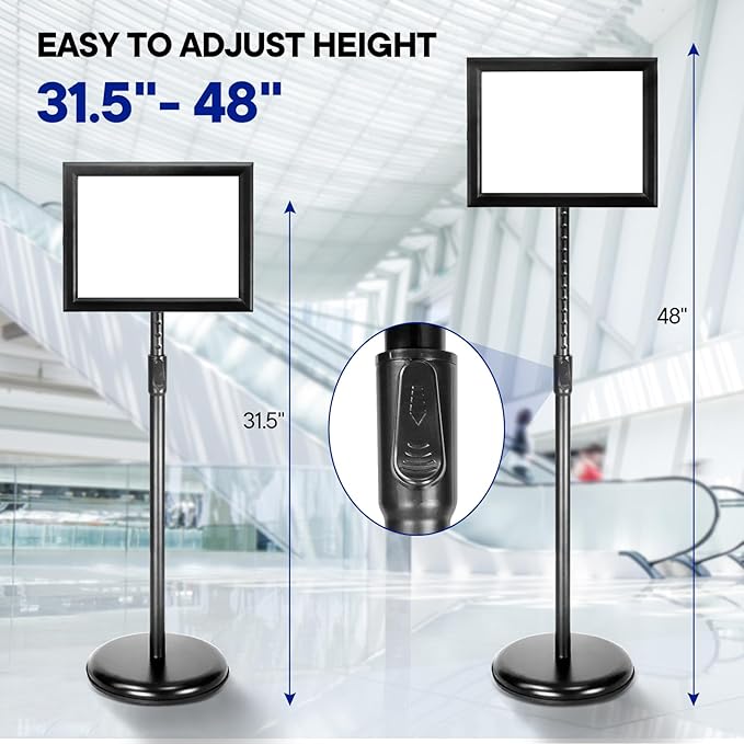 Adjustable Poster Sign Stand Holder Heavy Duty Snap Open Aluminum Pedestal Floor Standing Sign Holder Vertical and Horizontal View Sign Displayed,Advertising Display Stand (Black, 8.5x11inches)