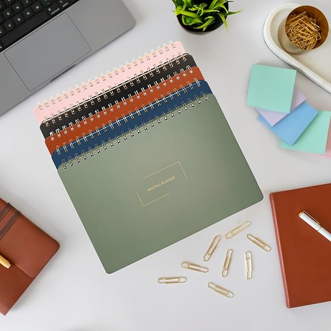Merely Home | Meeting Notebook for Work | 8.25" x 11.75" | Project Planner | Simple Design | Multiple Layouts | Office and Business Planner (Rust, Meeting Planner - Landscape)