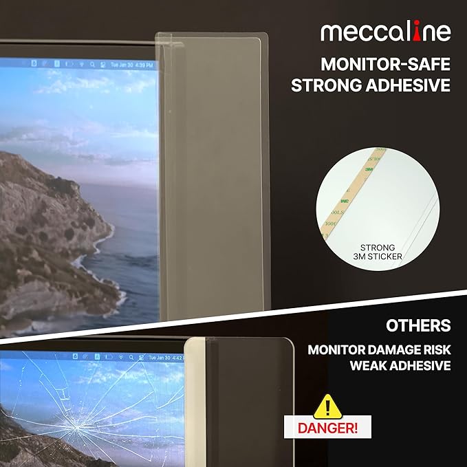 MECCALINE Monitor Memo Board 2Pcs - Flexible Clear PET Computer Screen Sticky Note Holder - Side Panel Message Organizer - Versatile Office Desk Accessories - Cool Home Office Supplies - 3.1" x 11.8"