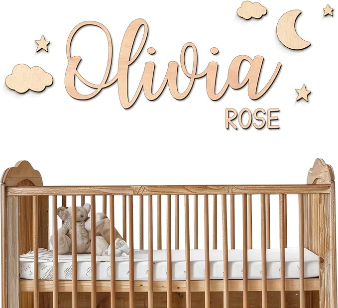Personalized Wooden Name Sign for Nursery - Custom Name Signs for Kids Room, Personalized Nursery Name Sign - Perfect Room Decoration, Wall Name Decoration & Wedding signs, Family Name Signs (First & Middle Name - Style 2)