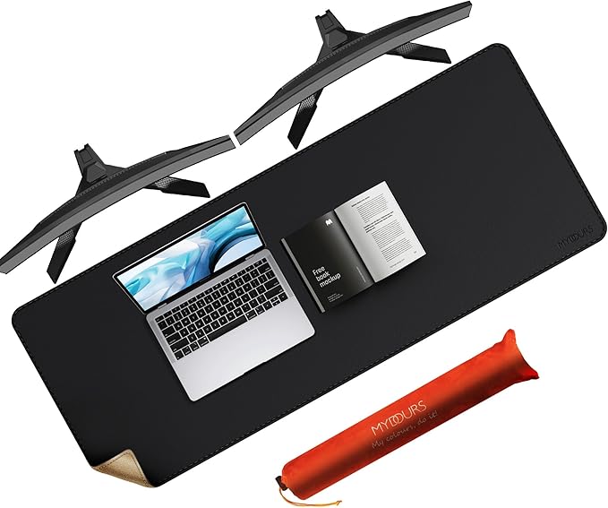 Mydours XXL 55.1"x19.7" Desk Pad with Cork Base, Dual-Sided PU Leather Surface Protects Desks from Scuffs & Stains, Spacious Mouse Mat for Multi-Monitor Setups, Office Use & Light Gaming Compatibility