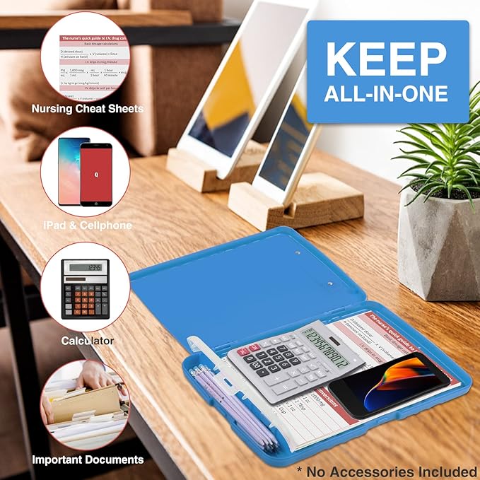 Sooez Clipboard with Storage, High Capacity Nursing Clip Board 8.5 x 11 with Pen Holder & Low Profile Clip, Plastic Clipboards Case Box, Teacher Must Haves School Office Supplies,Letter Size/ A4