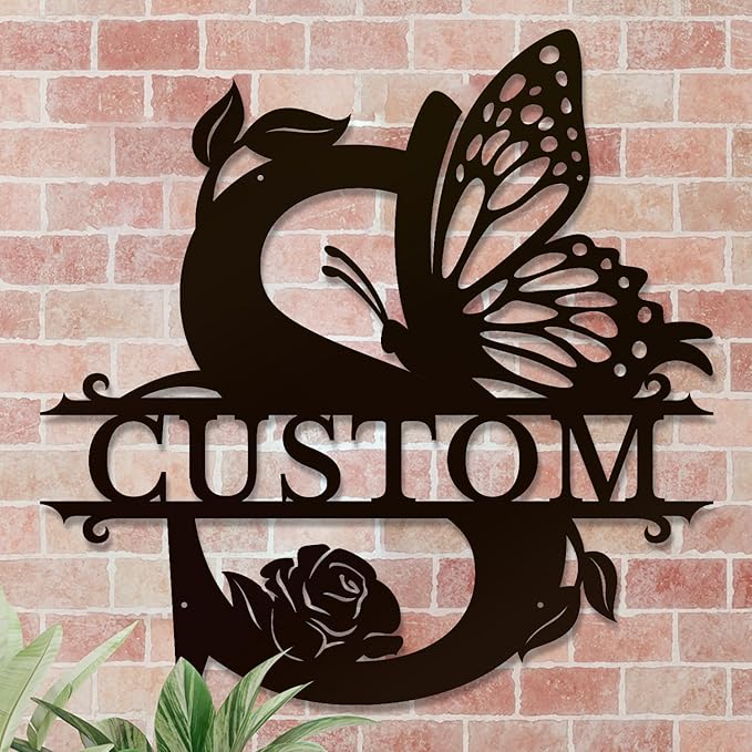 Personalized Custom Letter Name metal Signs,Custom Black Letter Monogram Wall Art Decor,Metal Signs Plaques Outdoor wall Decorative Signage (S)