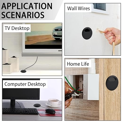 2-3/8 Inch(60mm) Desk Grommet,13 Pieces Wire Grommet, Desk Hole Cover for Cables with Hole Saw,Plastic Cable Cord Wire Hole Cover for Desk, Table,Cabinet,Countertop and Other Furniture(Black)